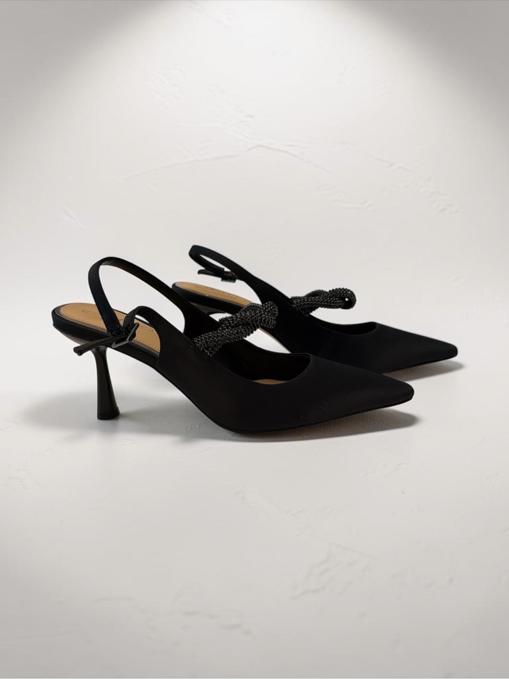 Jewel Badgley Mischka Black Pointed Slingback Heels with Beaded Knot Detail - Picture 3 of 6